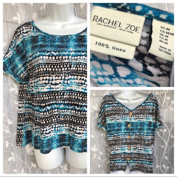RACHEL Rachel Roy Tops - Rachel Roy- 100 % Linen top w/button in back- M